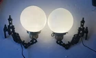 Vintage Cast Iron Pharmacy Lamps-Matching Pair-Milk Glass Globes-1950’s-1960’s