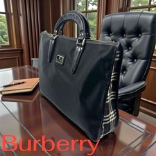 Burberry Black Label Business Bag Vintage Black Leather Briefcase #FB BZA