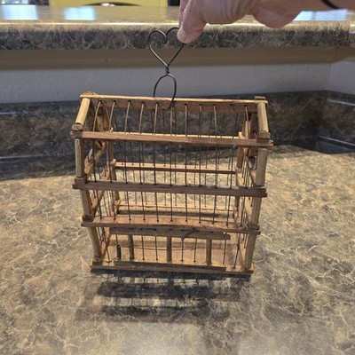 Vintage Handmade Wood Sticks and Wire Birdcage