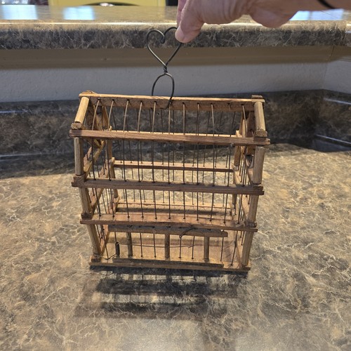 Vintage Handmade Wood Sticks and Wire Birdcage
