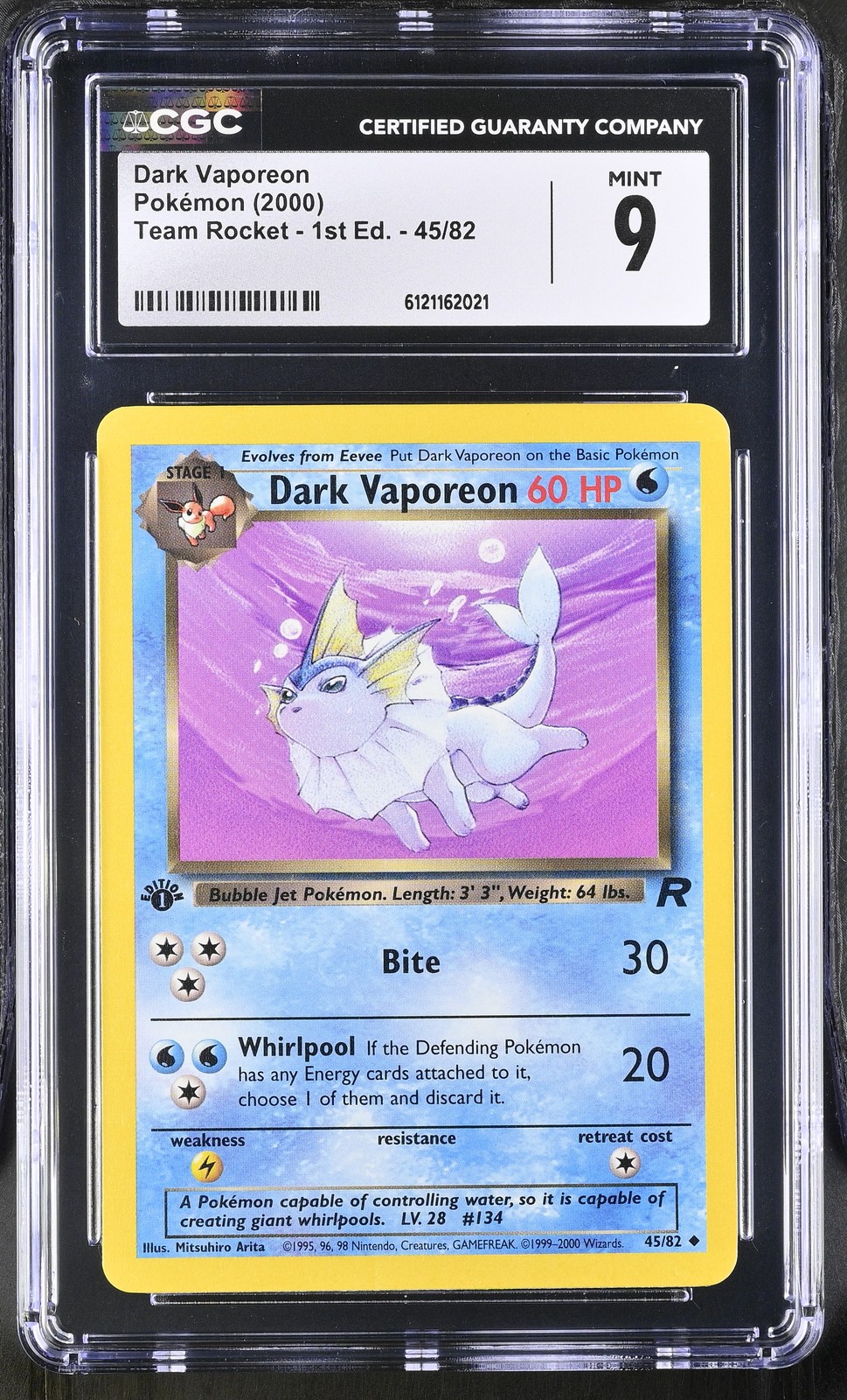 CGC 9 MINT Dark Vaporeon Team Rocket 1st Edition 45/82 Pokemon Card