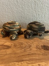 Set of 2 Handmade Crochet Turtle Plushies 4" Camouflage Amigurumi Tortoise Pair