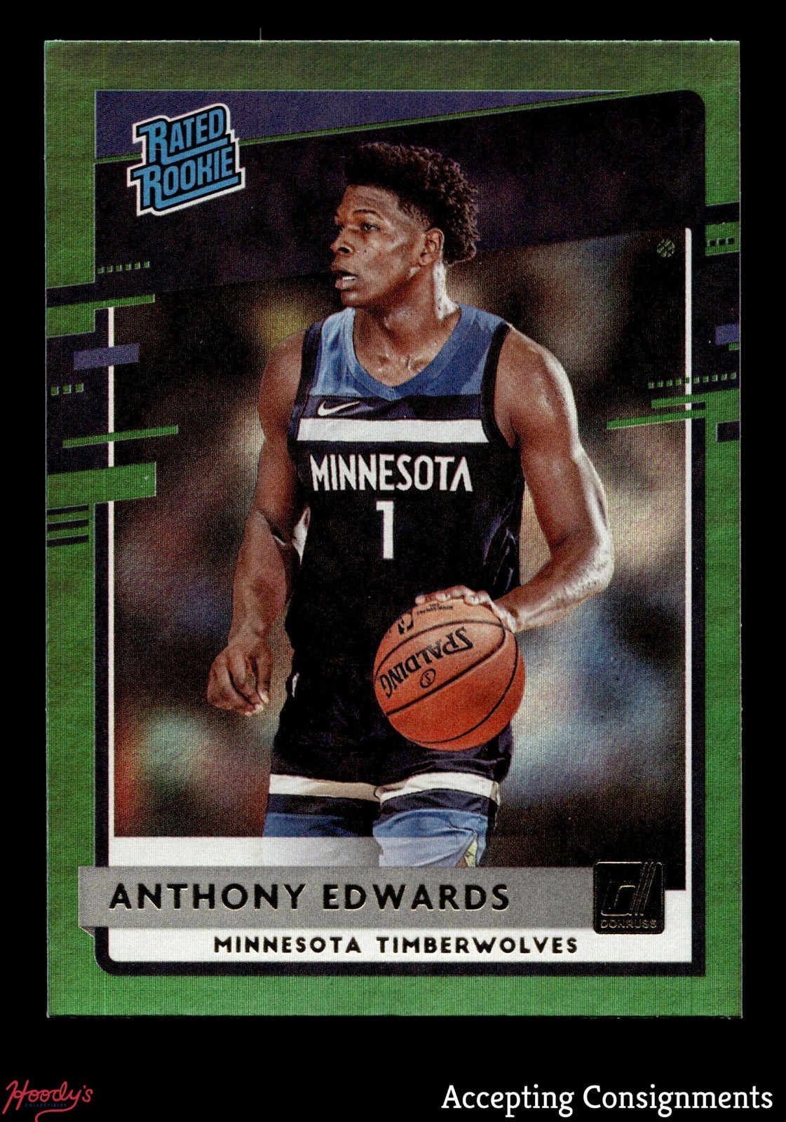 2020-21 Donruss Green Flood #201 Anthony Edwards RATED ROOKIE RC TIMBERWOLVES