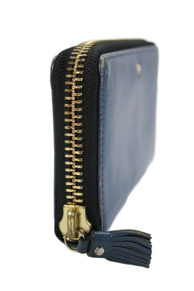 Cartera rectangular Anya Hindmarch para mujer de cuero con cierre de cremallera azul 7,5" Foto 3 de 4