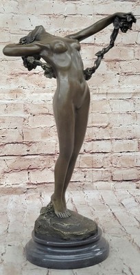 Large Semi Nude Greek Goddess of Vine Bronze Marble Sculpture Art Nouveau Figure