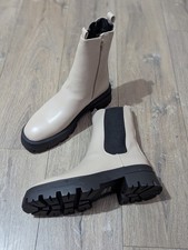 Schuh Light Beige Dark Cream Faux Leather Chunky Chelsea Boots Size Eu41 Uk8 New