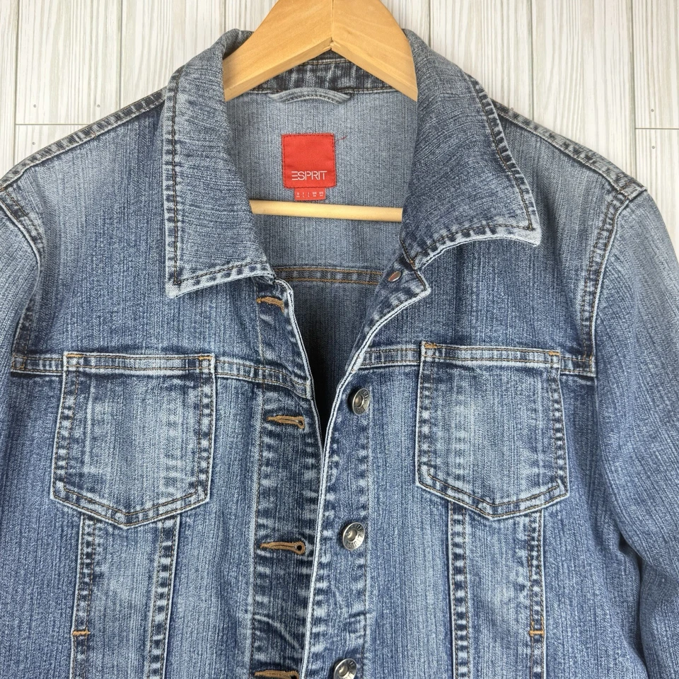 Abrigo vaquero para mujer ESPIRIT talla mediana de colección azul abotonado Y2K Hipster  Foto 2 de 4