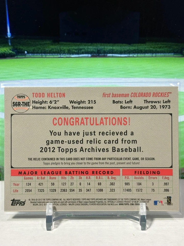 2012 Topps Archives Relics #56R-THE Todd Helton Colorado Rockies SP JA - Image 2 of 2