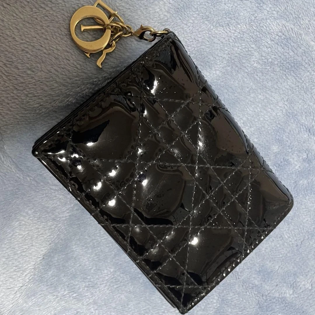 Mini portefeuille Dior Lady Dior noir fermeture à pression authentique