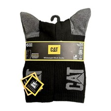 CATERPILLAR Midweight Boot Work Socks Mens 6 Pairs Black/Grey CAT Anti-Odor 8-12