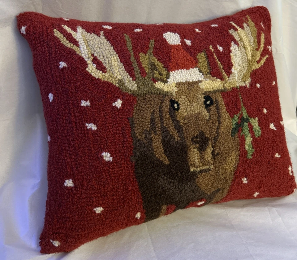 "Almohada Grandin Road Navidad Vacaciones Lana Roja Punta de Aguja Reno Navidad 14X18""" Foto 4 de 4