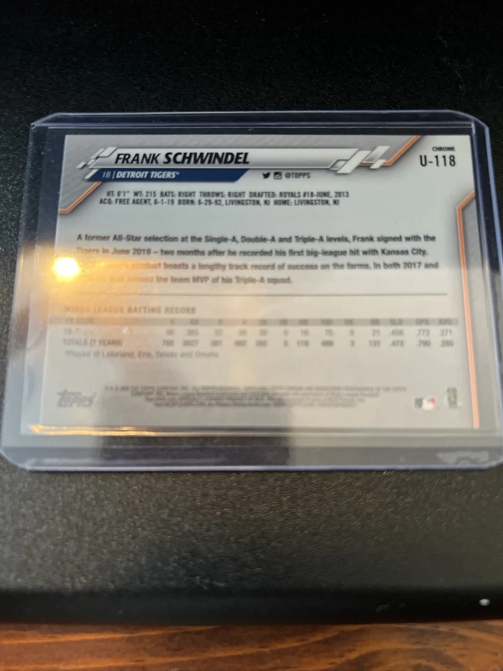 2020 Topps Chrome Update Sapphire Frank Schwindel Rookie Card Tigers U-118 Cubs - Image 2 of 2