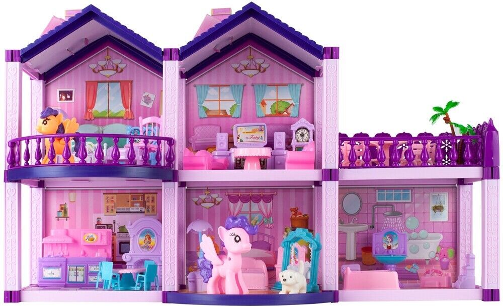 MalPlay Puppenhaus mit Möbeln, Ponys und Zubehör Klappbar Tragbar tolles G