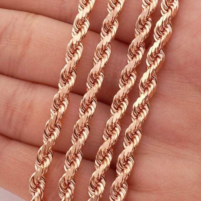 ゴールド ロープチェーン　ローズゴールド 14k Solid 14k Rose Gold Diamond-Cut Rope Chain 2mm-7mm 20