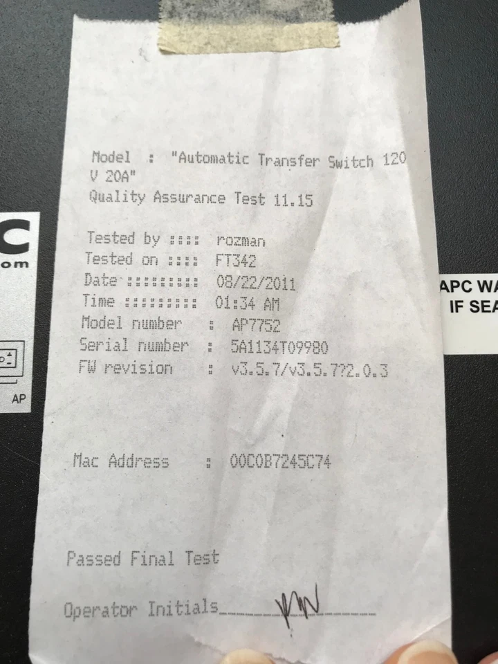 APC AP7752 Automatic Transfer Switch Rackmountable - Image 3 of 4