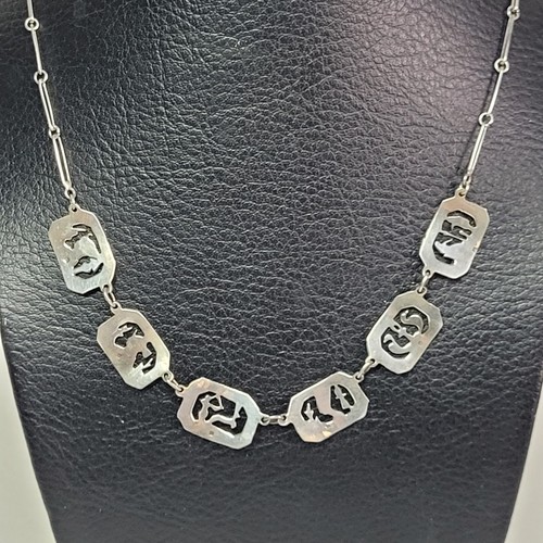 Antique Chain Necklace Symbols Egypt Hieroglyphs Sterling Silver Vintage - Photo 8 sur 13