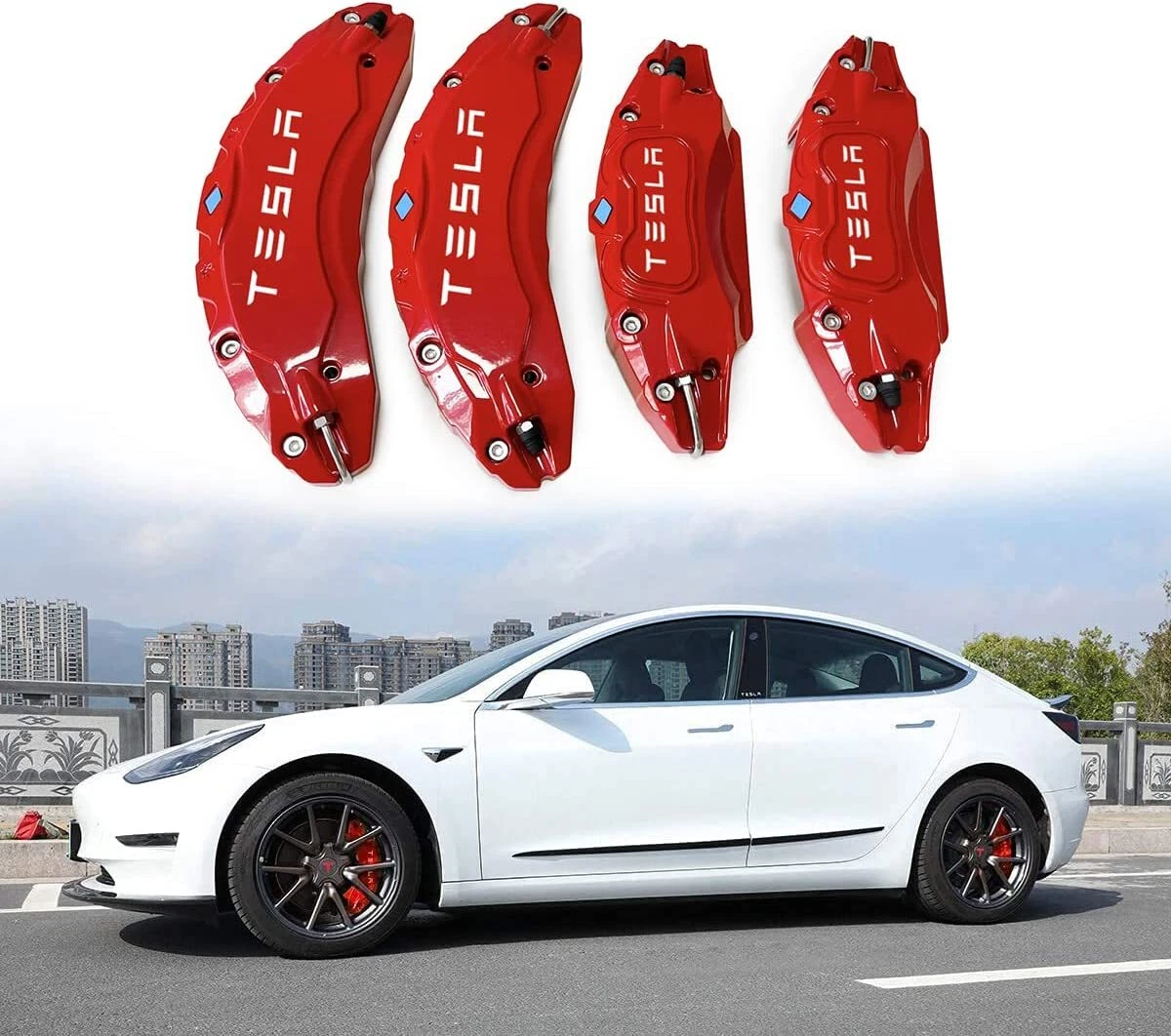 Telsa Model 3 Brake Caliper Covers 2017-2023 Accessories Aluminum Red 4pcs/ set