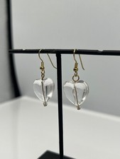 Stainless Steel IP Gold Clear Acrylic Heart Shaped Dangle Earrings