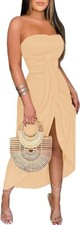 NEW SZ M Umenlele Strapless Ruched  Wrap Split Asymmetrical Beach Maxi