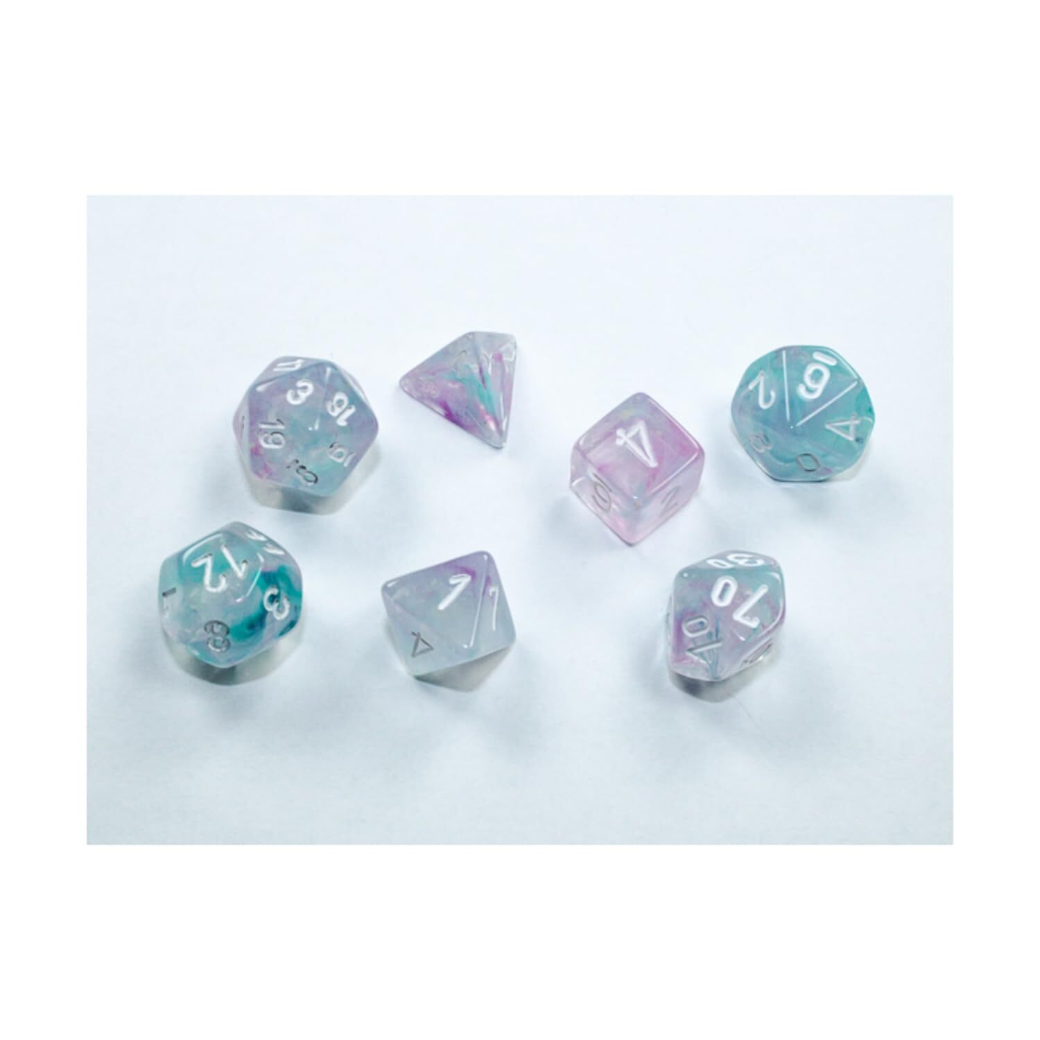 Wisteria Nebula Mini Dice with White Colored Numbers 10mm (3/8in) Set of 7 Chess