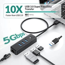 GiGimundo USB A to Ethernet Adapter 3 Ports USB 3.0 Hub Multi Ports USB Splitter