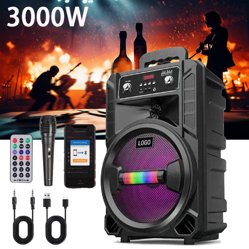 3000W Portable Bluetooth Speaker Sub woofer Heavy Bass Sound System Party+Remote