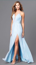 Gorgeous Faviana Blue Dress Gown, Sz 2, Flowing Gown w Slit, Excellent Condition