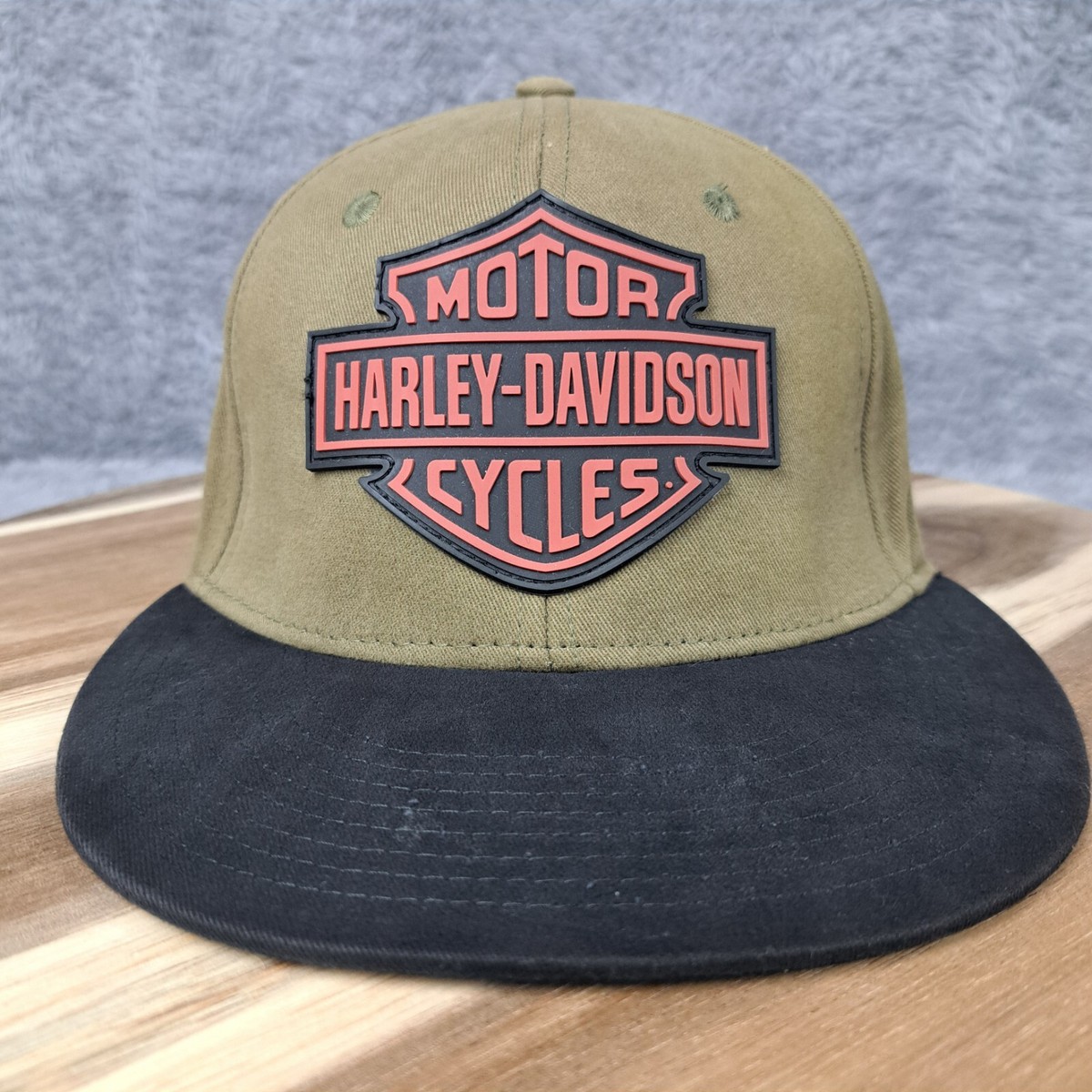 Harley Davidson Hat Cap Fitted Size XS Olive Orange 3D Logo
