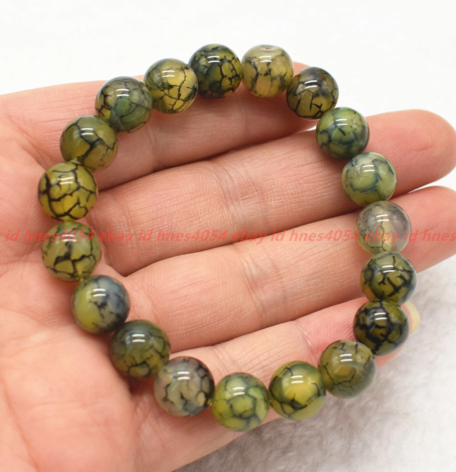 VALENTINO "Bracciale Perline Pietra Preziosa Rotonda Vene Drago Giallo Naturale 6 8 10 mm 7 5"""