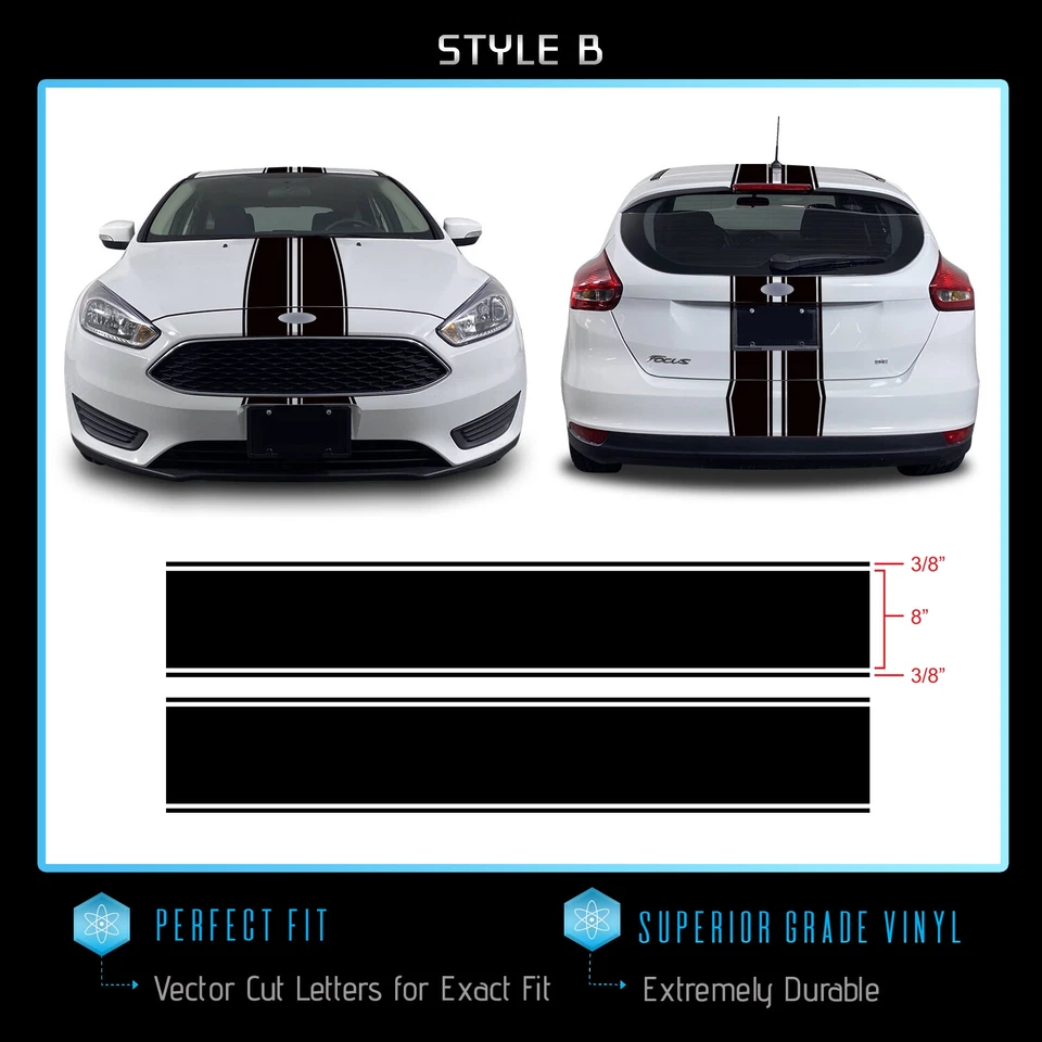 Calcomanía gráfica de rayas de carreras de rally de carrocería completa para Ford Focus 2011+ - vinilo mate Foto 3 de 4