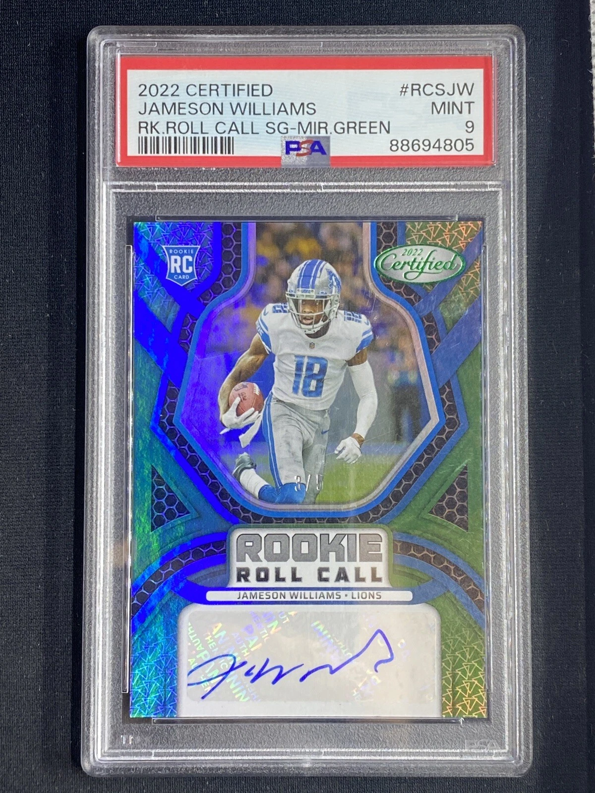 Jameson Williams Panini Certified Rookie Roll Call Signatures #RCSJW Mirror Green