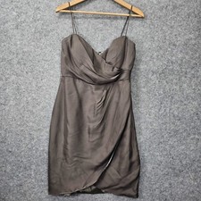 Silk Slip Dress Women XS 2 JENNY YOO Taupe Wrap Mini Sheath Bridesmaid Cocktail