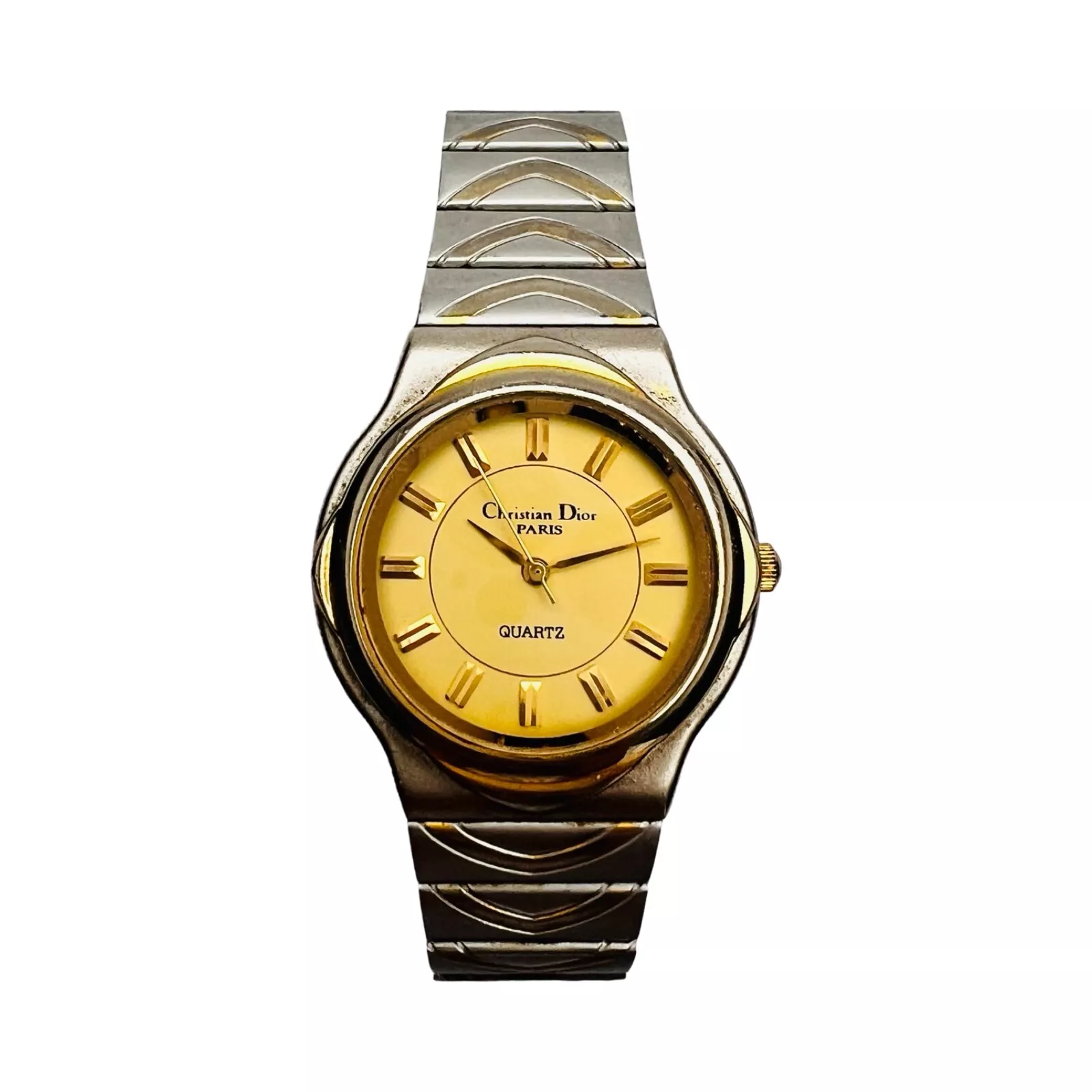 Montre Christian Dior montre bracelet argent or vintage plaque or 18 carats ronde vintage