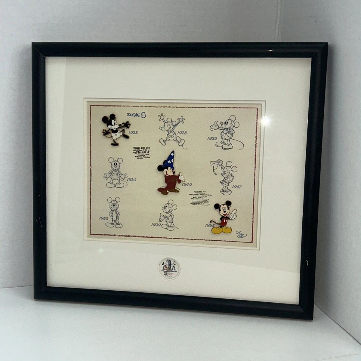 Disney Framed Pin Set 75 Years of Mickey Model Sheet LE 1000 RARE 
