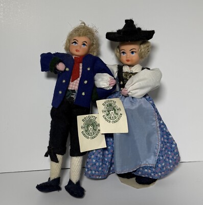 Vintage Handmade German Folk Art Dolls With Hand Painted Faces Great Detail 8.5 
