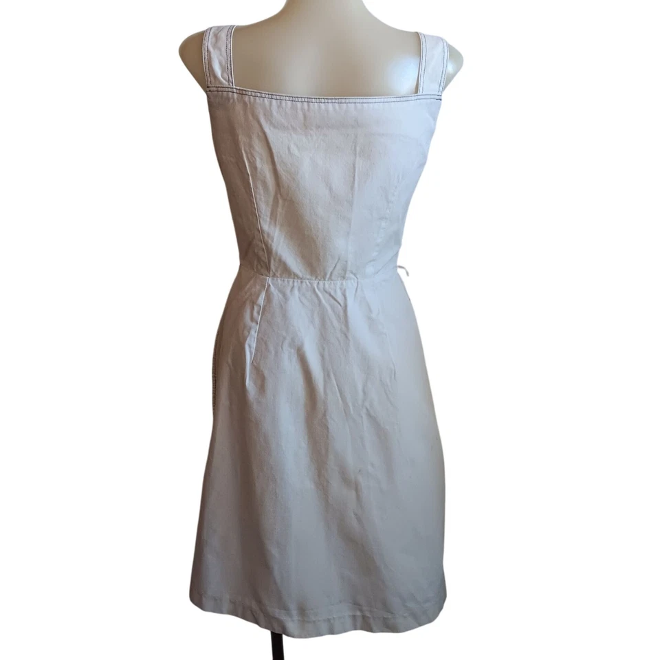 sz 8 Vtg Denim Pinafore Dress With Adjustable Brass Buckle Straps Chore Pockets - Image 4 of 4