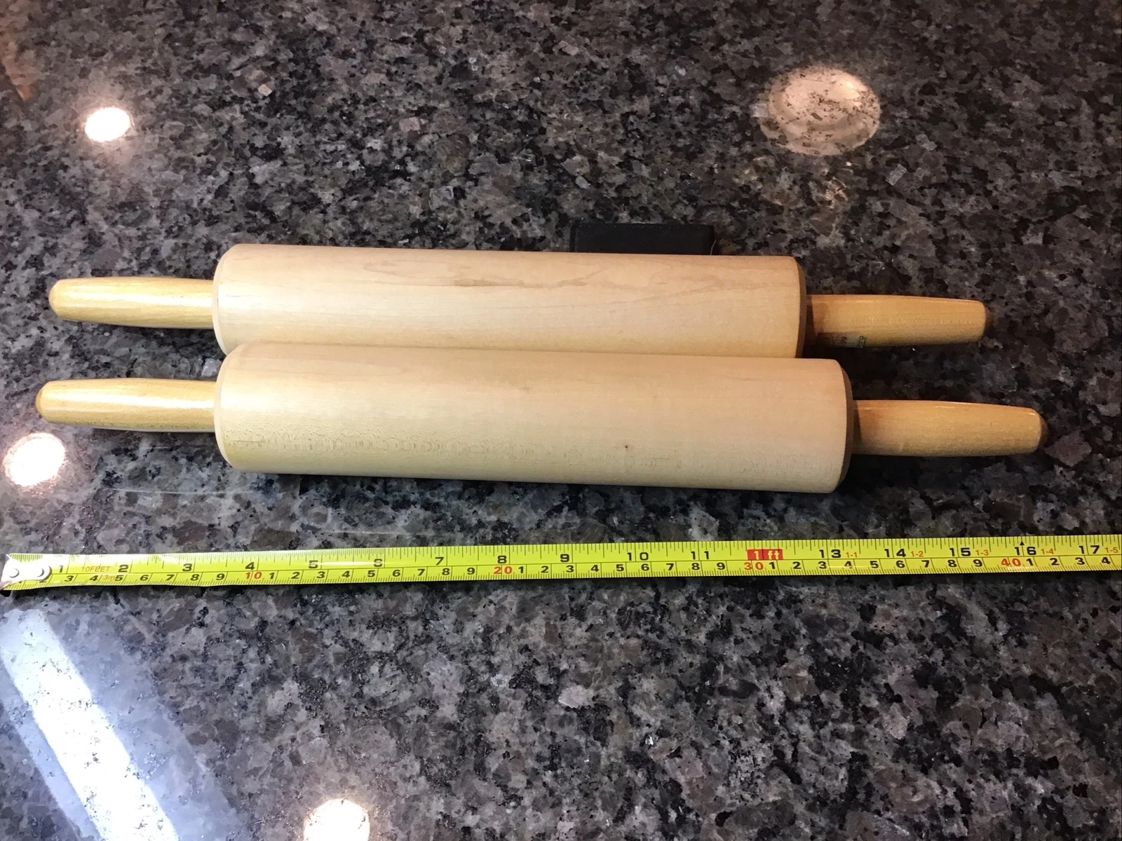 Vintage PAIR Maple Wooden 16” Rolling Pin Ball Bearing LECHTERS COOKS CLUB, NJ