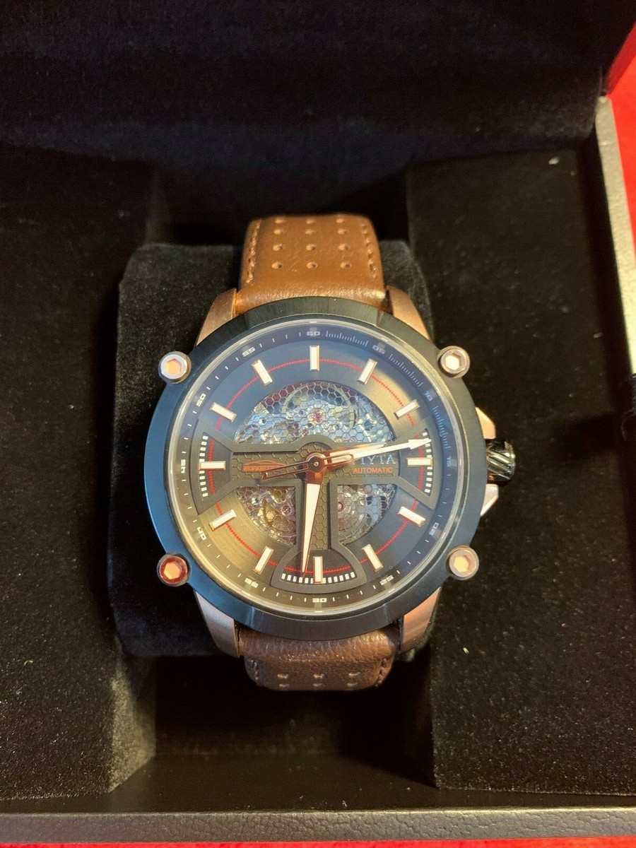 FIYTA Men's Brown Leather Strap Black Dial AUTO