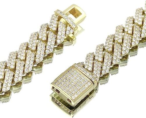 12mm Iced CZ Out Cuban Link Chain 14k Gold Stainless Steel Hip Hop Jewelry - Picture 2 of 6