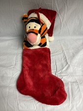 RARE Disney Winnie The Pooh Tigger Christmas Red Stocking Stuffed 3D Head Plush