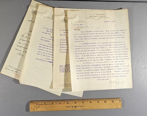 FIVE 1905 LETTERS DR. CARL RACH, C.F. WIGAND BREWER'S GRAINS STAPLETON ...