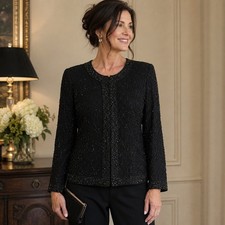 Vintage Laurence Kazar Silk Beaded Evening Jacket Formal Black Women's XL
