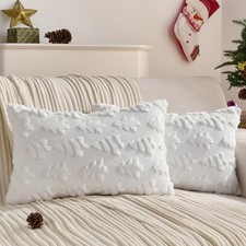 Christmas Throw Pillow Covers 12x20 20" x 12" Pack of 2 Christmas Tree-white