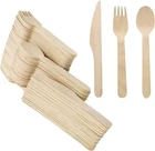 300pcs Disposable Bio Wooden Cutlery SET 100 Forks, 100 Spoons, 100 Knifes