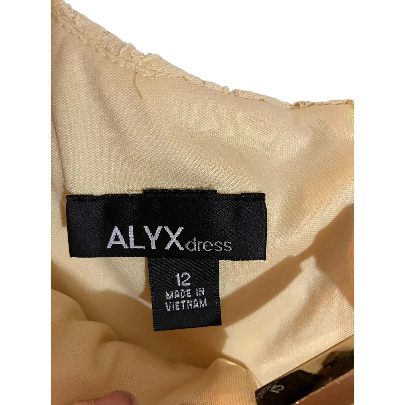 Abito donna Alyx taglia 12 giallo pizzo denim senza maniche cerniera posteriore buco della serratura