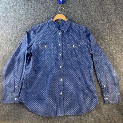 Lauren Jeans Co Ralph Lauren Polka Dot Button Shirt Womens L Blue 100% Cotton