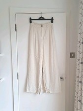 Silquee Wide Leg Trousers XS UK6-8 Linen Viscose Blend Beige Marl Lined BNWT