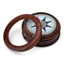 Maritim 8,5cm Kompass aus Naturholz mit Glas im Deckel 3,5cm hoch Taschenkompass