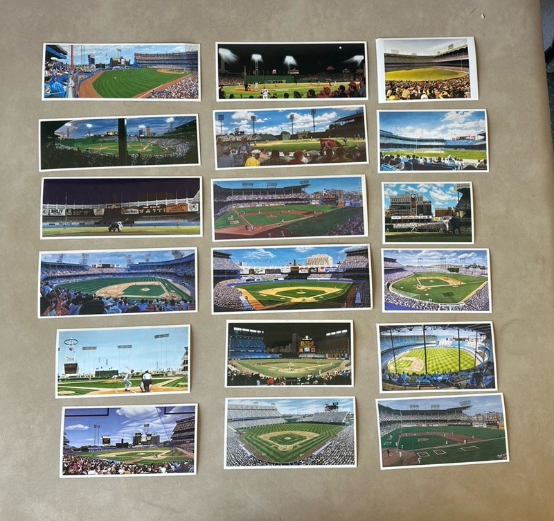 Bill Goff advertising card Lot Of 18 Various Sizes Baseball Stadiums