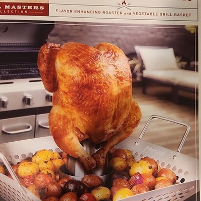 Parini Stainless Steel Chicken Roaster & Vegetable Grill Basket 11.75in